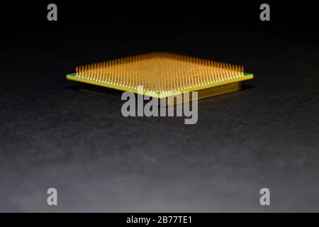 Processor of personal computer on a dark background. Copy space around. Stock Photo