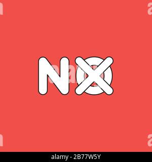 Vector illustration icon concept of no word with x mark. Black outlines, red background. Stock Vector