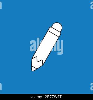 Vector illustration icon concept of pencil. Black outlines, blue background. Stock Vector