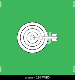 Vector illustration concept of bulls eye with dart icon in the center. Black outlines, green background. Stock Vector