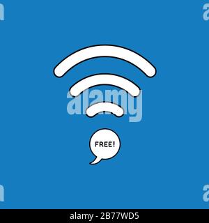 Vector illustration concept of wifi symbol with speech bubble icon and free text. Black outlines, blue background. Stock Vector