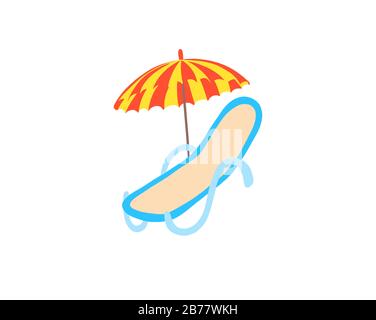 hand drawing icon of deck chair and parasol in flat style isolated on white Stock Vector