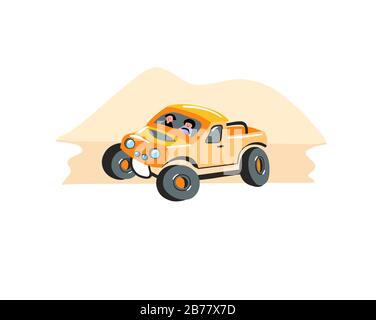 hand drawing icon in flat style - safari car SUV through the desert Stock Vector