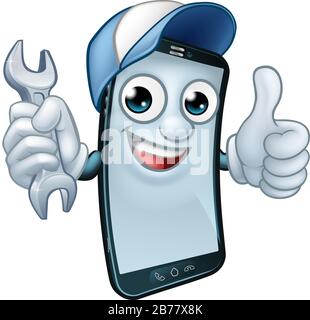 Mobile Phone Repair Spanner Thumbs Up Mascot Stock Vector
