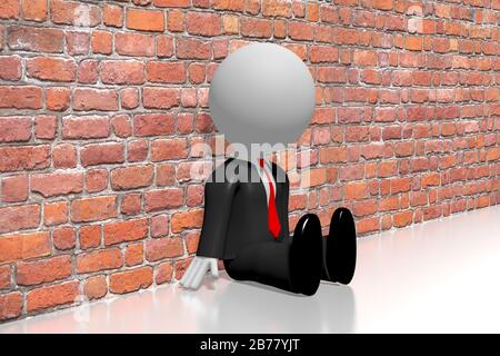Sad cartoon character sitting beside a wall Stock Photo