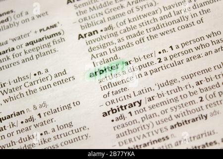 Arbiter Definition Arbiter word or phrase in a dictionary Stock Photo - Alamy