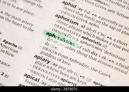 aphrodisiac word in a dictionary. aphrodisiac concept Stock Photo