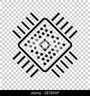 Computer cpu icon in flat style. Circuit board vector illustration on white isolated background. Motherboard chip business concept. Stock Vector