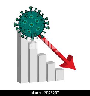 Corona Virus stock market graph, Chart Down. Stock Markets plunge from COVID-19 virus fear, world equity price fall down or collapse. Impact on Global Stock Vector
