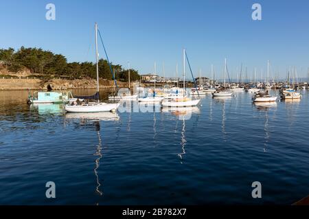 Yachts moored at Fisherman's Wharf in Monterey, California, USA. Stock Photo