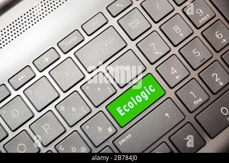 Green button on the computer with the text Ecologic Stock Photo