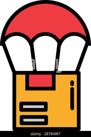 cardboard box with parachute on white background vector illustration design Stock Vector