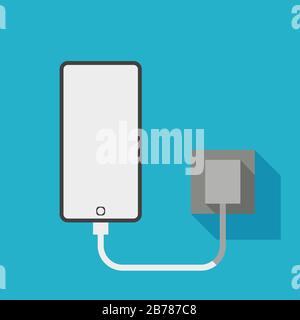 simple charging smartphone on blue Stock Vector