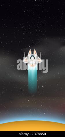 space ship flying around planet Stock Vector