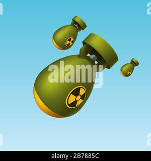 nuclear bombs attack on blue Stock Vector
