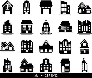 set of icons of towers of apartment, office building and house ...