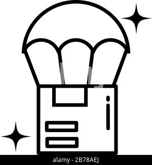 cardboard box with parachute , line style icon vector illustration design Stock Vector