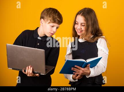 Modern information source. Surfing internet. Modern profession. Modern education for kids. Web developer or designer. Study programming. Student with laptop computer. Child using pc. Life online. Stock Photo
