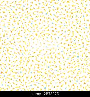 Doodle seamless abstract hand drawn dot pattern with star shape. Hand painted irregular golden drops on textured background. Graphic, modern design. Fireworks, new year, celebration. Stock Vector