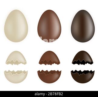 set of whole and broken chocolate eggs Stock Photo