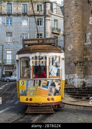 Lisbon - Portugal, January 17, 2020 - Tram number 28 in Lisbon Stock Photo