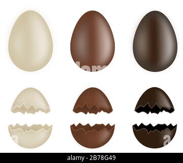 set of whole and broken chocolate eggs Stock Vector