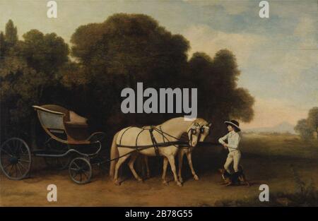 George Stubbs - Phaeton with a Pair of Cream Ponies and a Stable-Lad Stock Photo