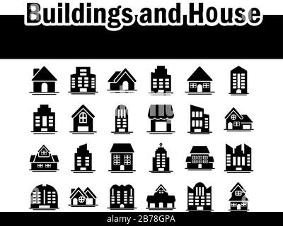 set of icons of towers of apartment, office building and house , silhouette style icon vector illustration design Stock Vector