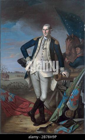 George Washington at the Battle of Princeton by Charles Willson PealeFXD. Stock Photo