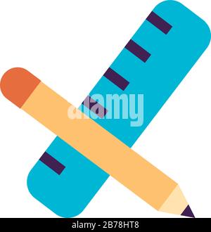 pencil with rule school supply flat style icon vector illustration ...