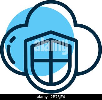 Cloud computing with shield line style icon design, Communication ...