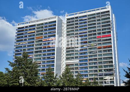 Typical subsidized housing seen in the former eastern part of Berlin Stock Photo