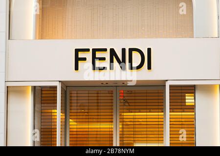 Italian luxury fashion house Fendi logo. Stock Photo