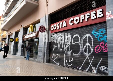 Barcelona Spain 14 march 2020 coffee and shops closed because