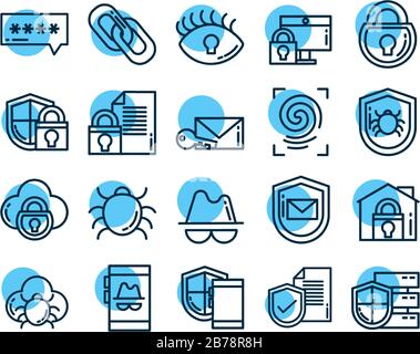 set of icons security, line style icon vector illustration design Stock Vector
