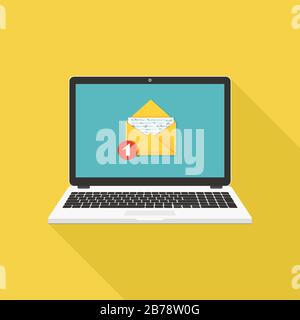 Email notification concept. New email on the laptop screen. Vector illustration in flat style. Stock Vector