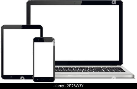Laptop, tablet and mobile phone mock up Stock Vector