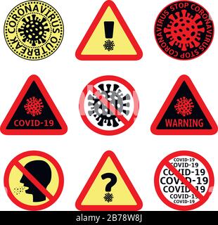 Coronavirus COVID-19. Set of prohibition and warning signs. Vector illustration. Stock Vector