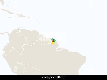 South America with highlighted French Guiana map. Vector Illustration. Stock Vector