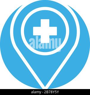 medical cross symbol in pin location block style Stock Vector