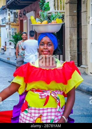 Bogota, Colombia - NOVEMBER 07, 2019: unidentified people in traditional dress in Cartagena de Indias, Colombia Stock Photo