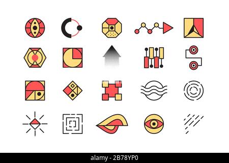 Set of elements in memphis style, geometric color shapes in 80s style, vector graphic design Stock Vector