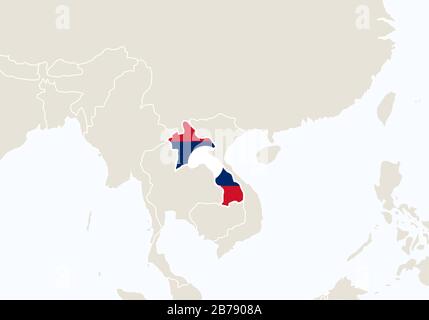 Asia with highlighted Laos map. Vector Illustration. Stock Vector