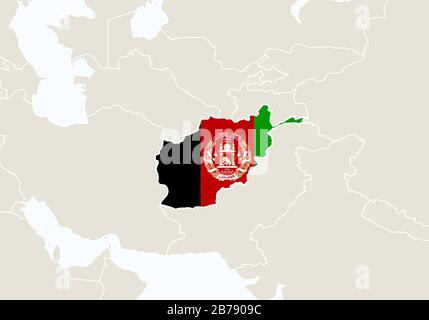 Asia with highlighted Afghanistan map. Vector Illustration. Stock Vector
