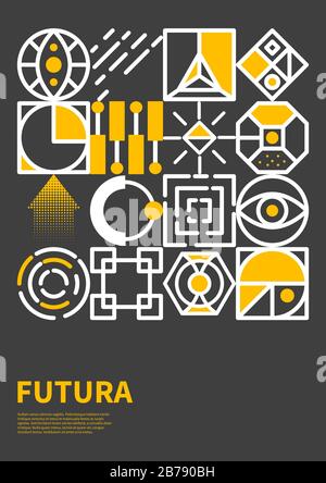 Posters with geometric patterns in scandinavian style, templates for flyer, brochure or cover of annual report in style of 80s, vector minimal backgrounds Stock Vector