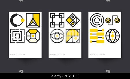 Swiss style posters, geometric yellow modern trendy backgrounds in 80s style, vector graphic minimal design Stock Vector