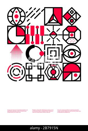 Posters with geometric patterns in scandinavian style, templates for flyer, brochure or cover of annual reporte in style of 80s, vector minimal backgrounds Stock Vector