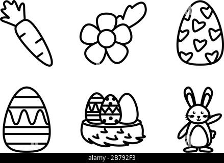 bundle of easter set line icons Stock Vector