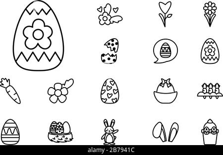bundle of easter set line icons Stock Vector