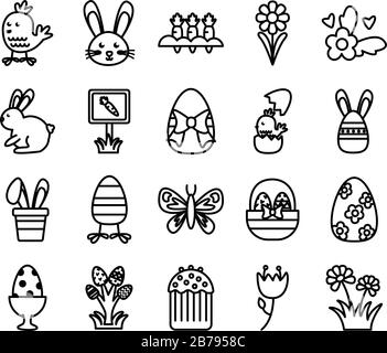 bundle of easter set line icons Stock Vector